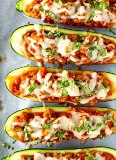 Close-up of Italian zucchini boats
