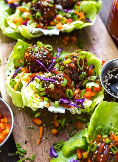 Sticky Sriracha Meatball Lettuce Wraps